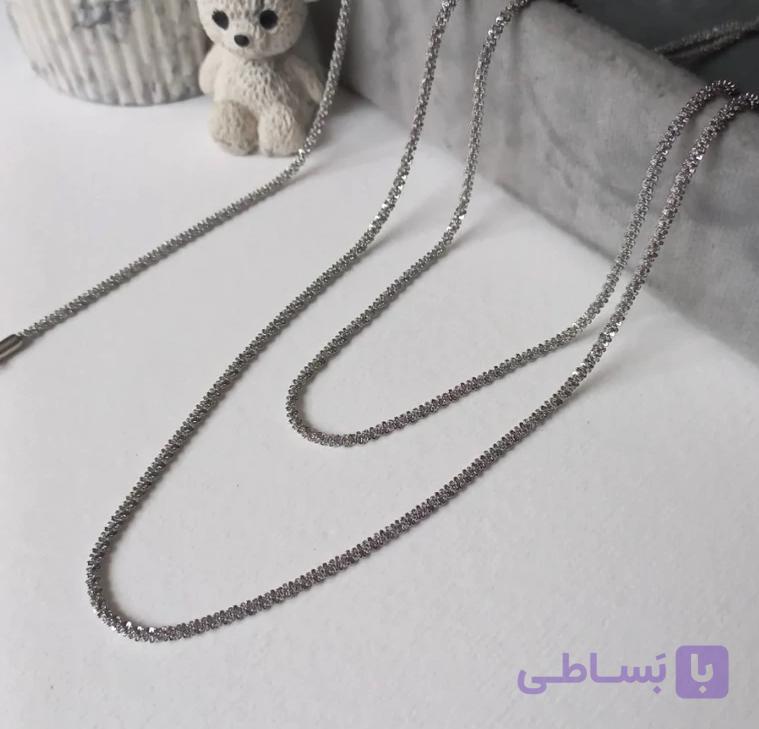 نیم ست خاویاری گردنبند دولاین دستبند نقره ای رنگ ثابت