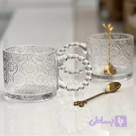 لیوان یوجینگ دسته مرواریدی طرح دار مدل YJZB_5806_5