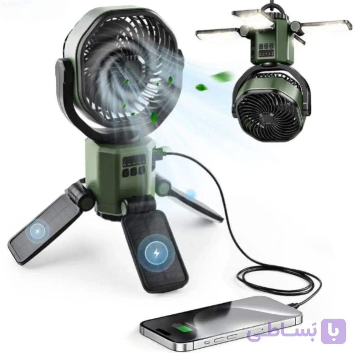 خرید پنکه خورشیدی شارژی مدل F6611 | همراه با چراغ LED و پاوربانک — تصویر 1