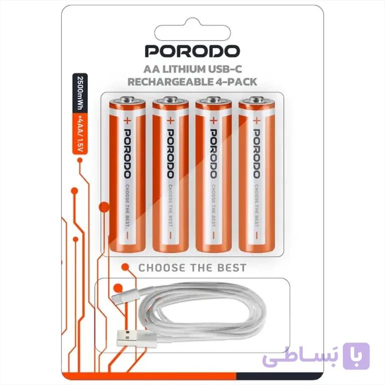 باتری قلمی قابل‌ شارژ AA Porodo USB‑C مدل PDAA25RB