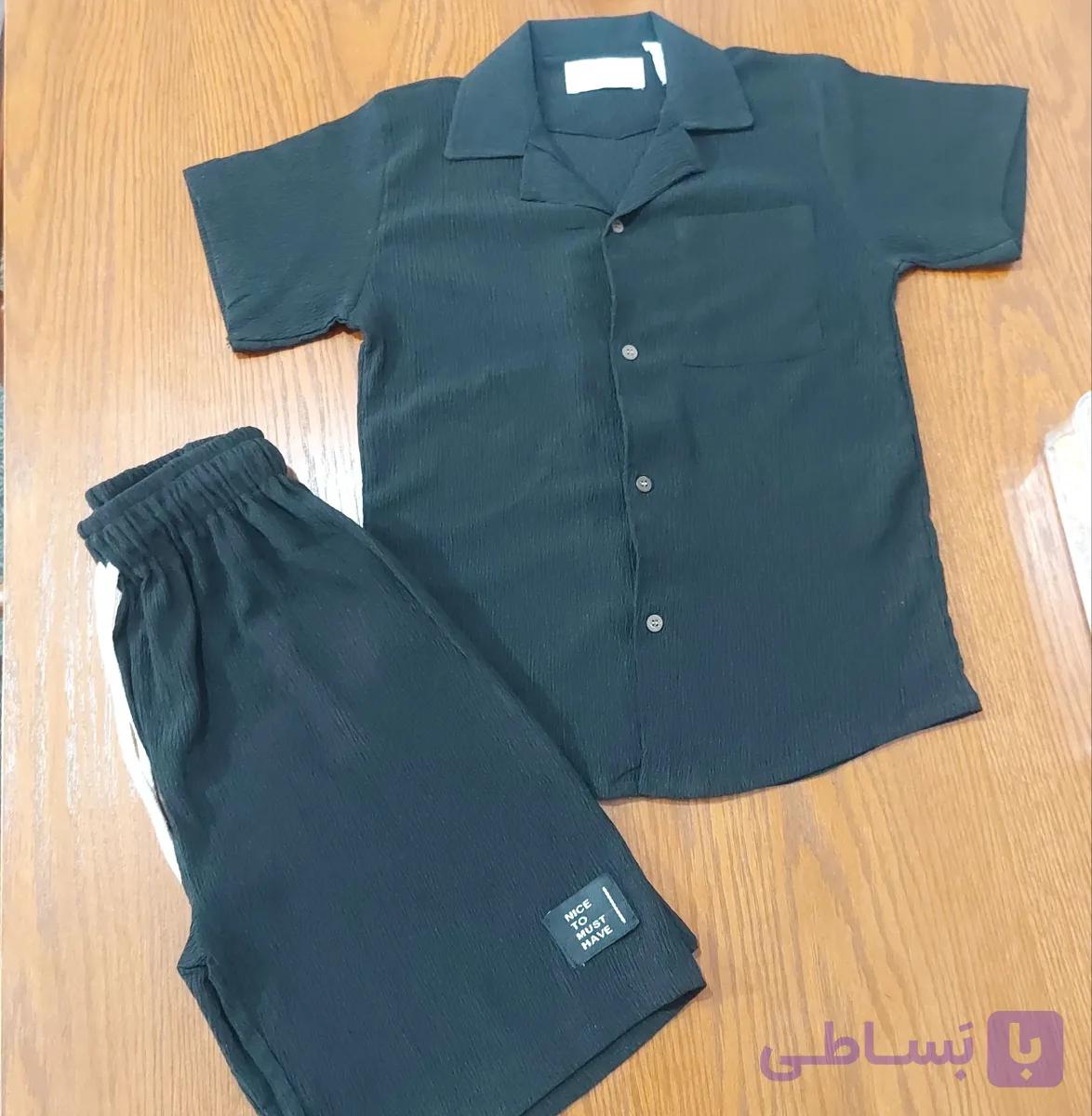 پیراهن شلوارک پسرانه مشکی دکمه دار کشمیری