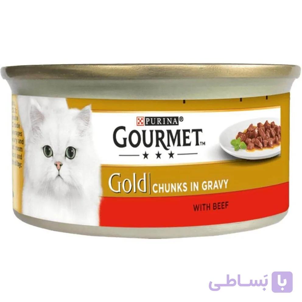 کنسرو غذای گربه گورمت گلد با طعم گوشت گاو وزن ۸۵ گرمی