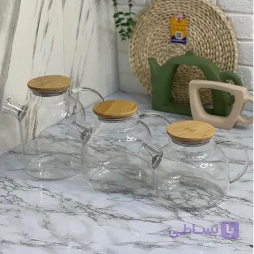 قوری پیرکس درب بامبو (شعله مستقیم) در سه ظرفیت وارداتی اصل