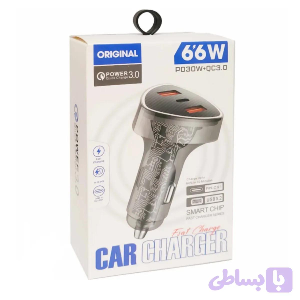شارژر فندکی فست شارژ ۶۶ وات ۳ پورت مدل ZF120 — تصویر 1