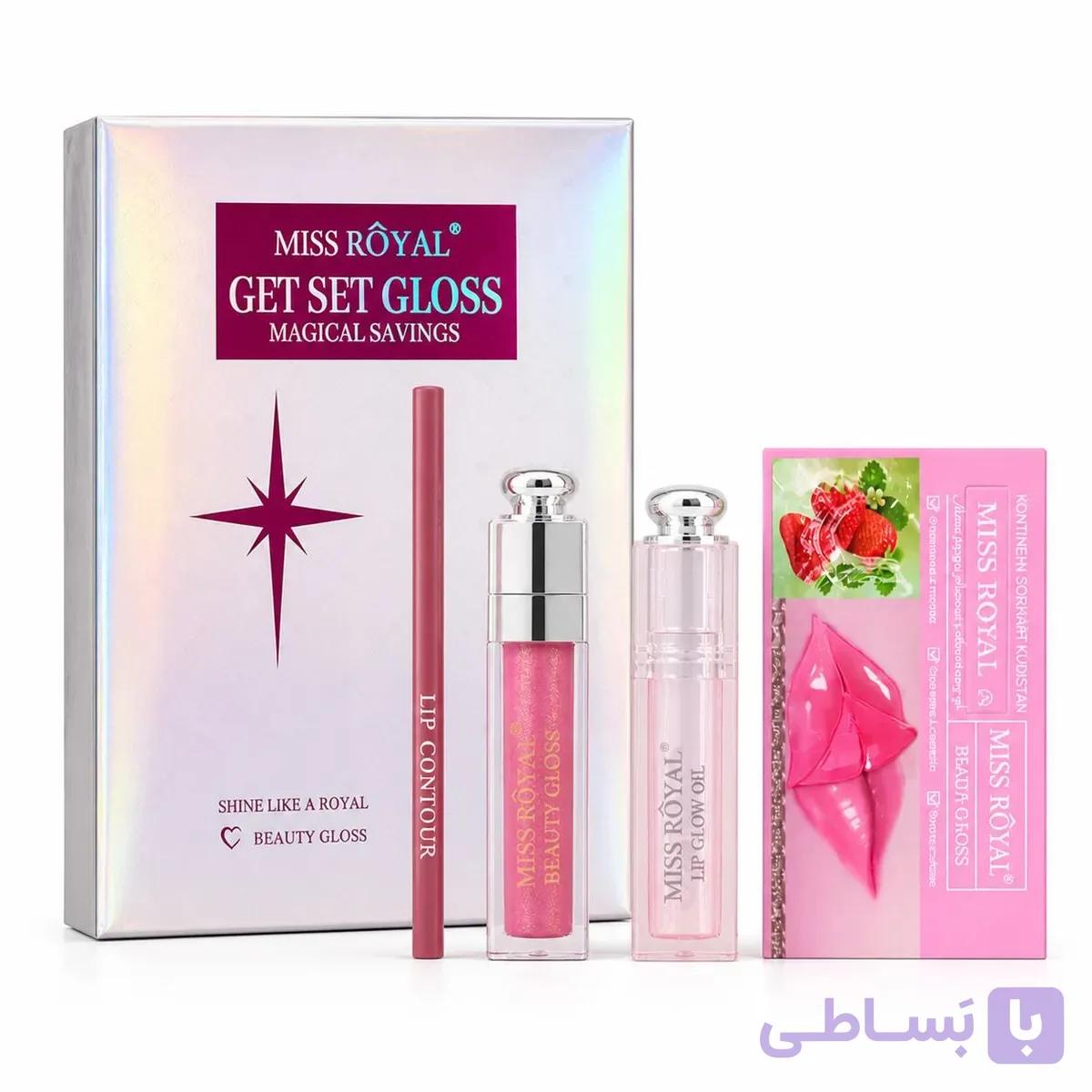 ست سه تکه آرایش لب میس رویال (خط لب، لیپ گلاس و بالم لب)