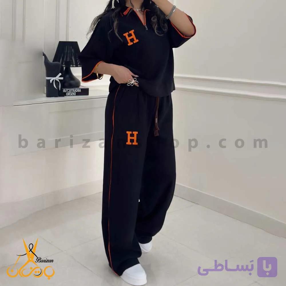 ست پولوشرت نیم زیپ و شلوار زنانه کتان سیلک هرمس (فروش عمده) — تصویر 1