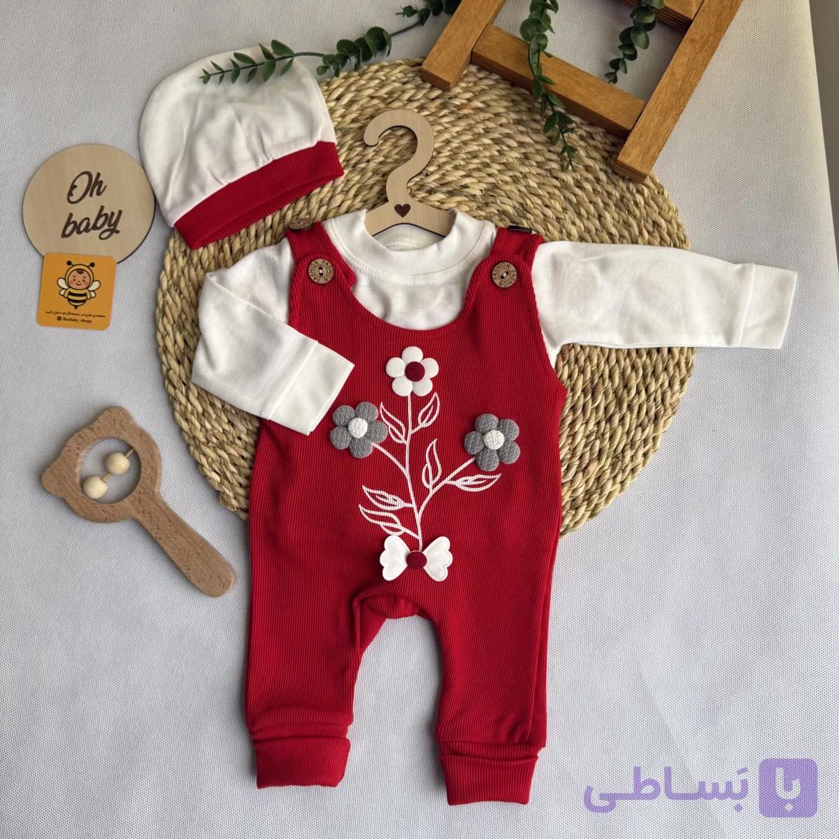 ست بیلر و بلوز نوزادی دخترانه طرح گل — تصویر 1