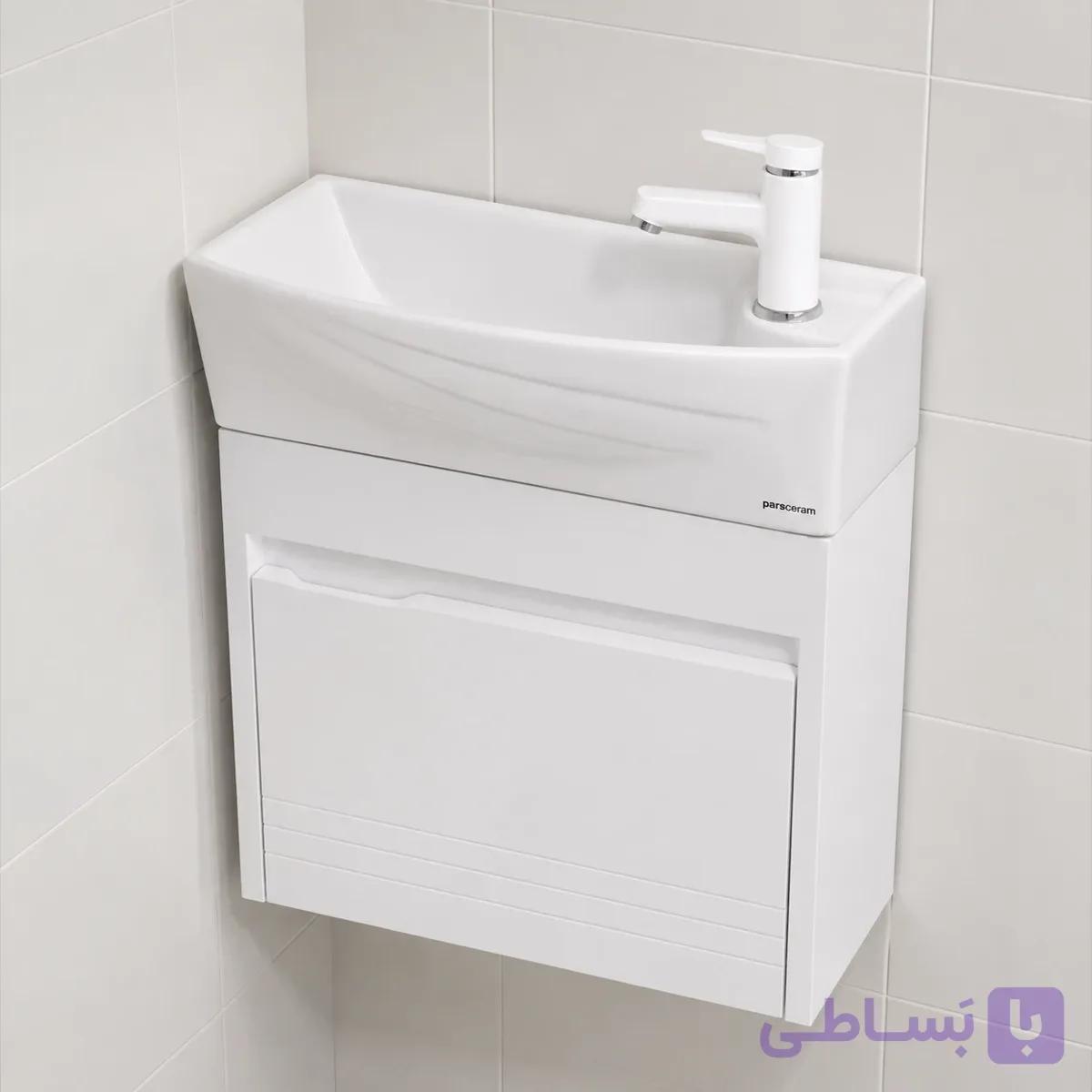روشویی کابینتی کوچک عرض کم فوق باریک سفید پی وی سی ضد آب | مناسب مکان محدود — تصویر 1