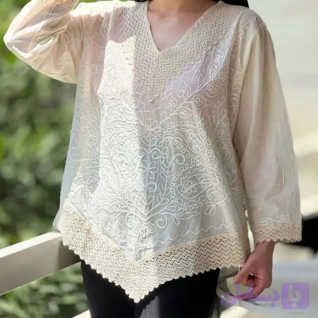 بلوز هندی گلدوزی جنس نخ کتان
