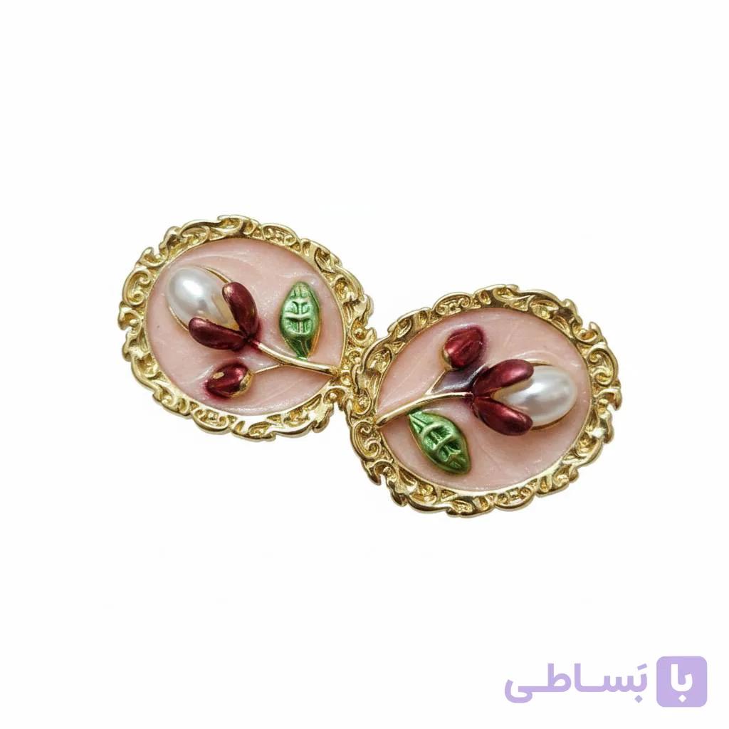 گوشواره میخی میناکاری مرواریدی طرح قاب