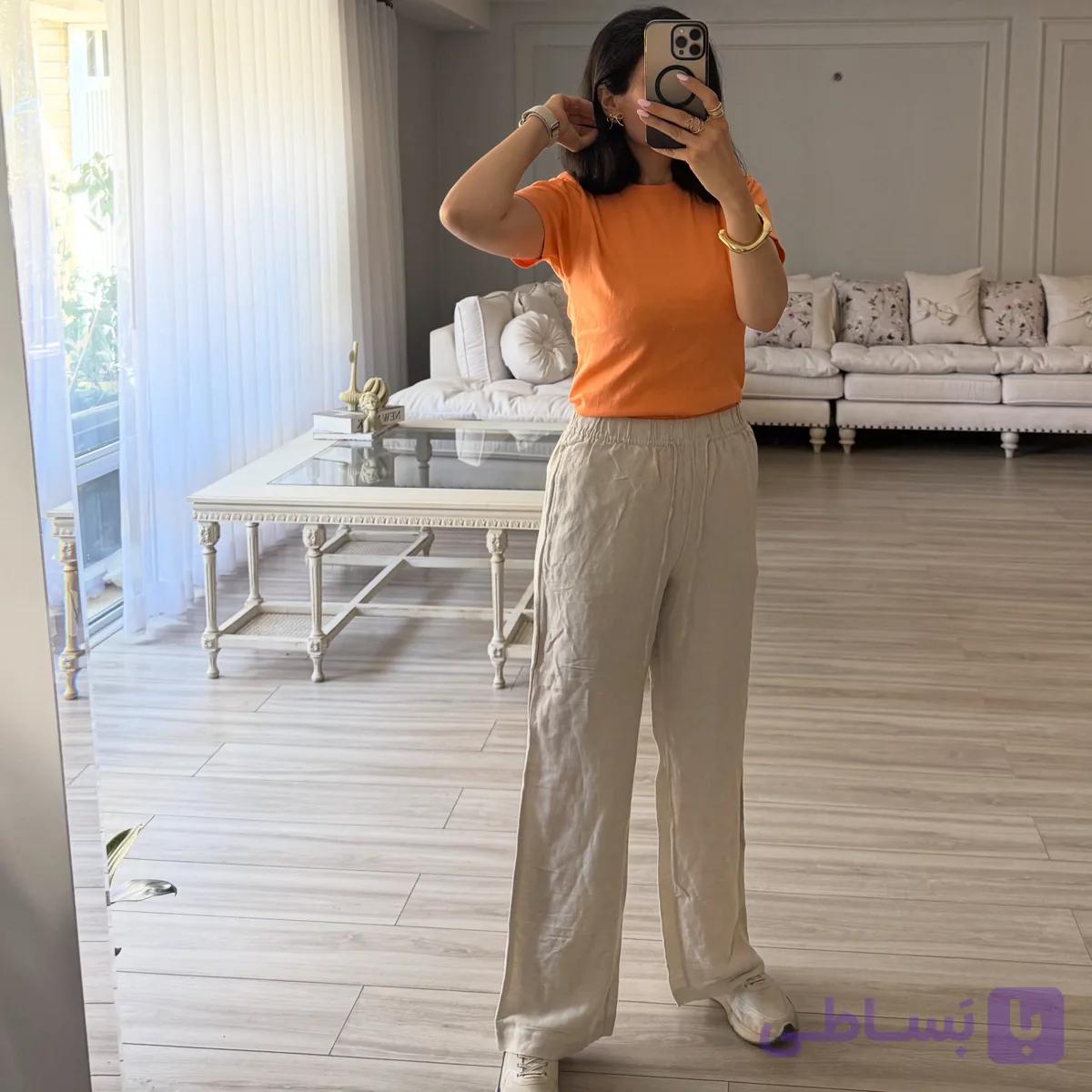 شلوار لینن تابستانه وارداتی رنگ کرم