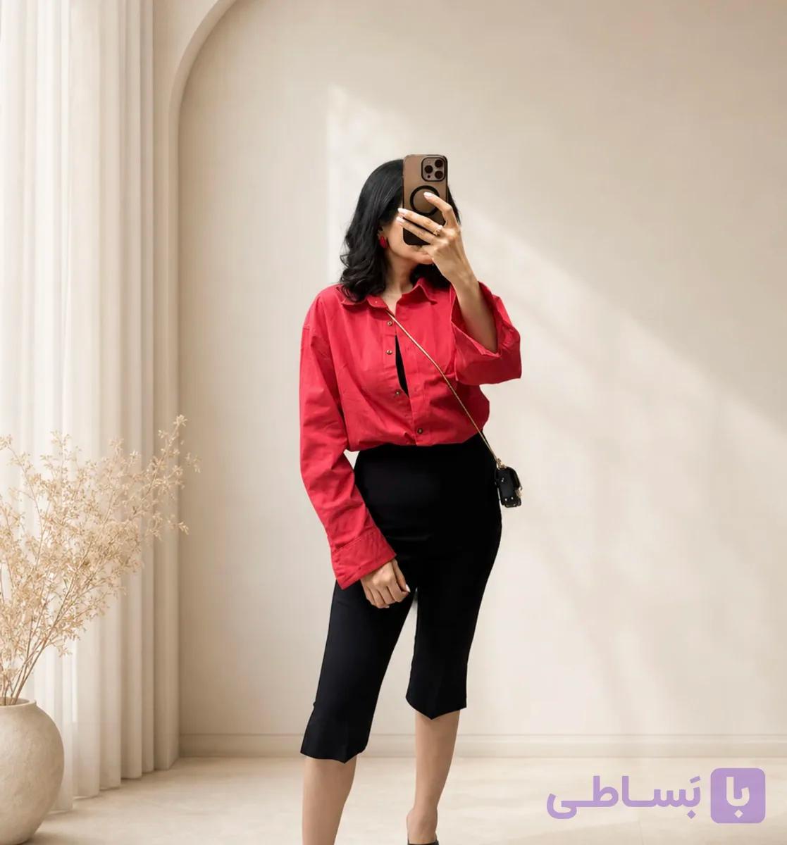 شوميز قرمز زنانه وارداتي لينن
