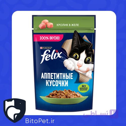 پوچ گربه فلیکس 75 gr گوشت خرگوش ژله ای