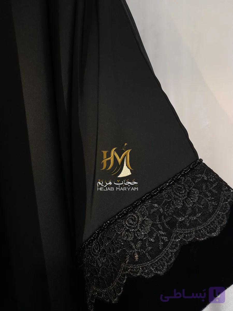 چادر یاسمین آستین مخمل طرح الماس دور آستین سنگدوزی پارچه مشکی بالطافت وریزش بسیار