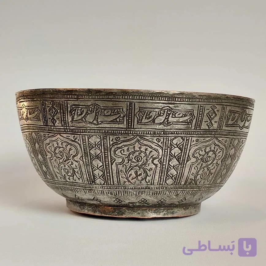 کاسه مسی قلم و حکاکی قاجاری کار دست