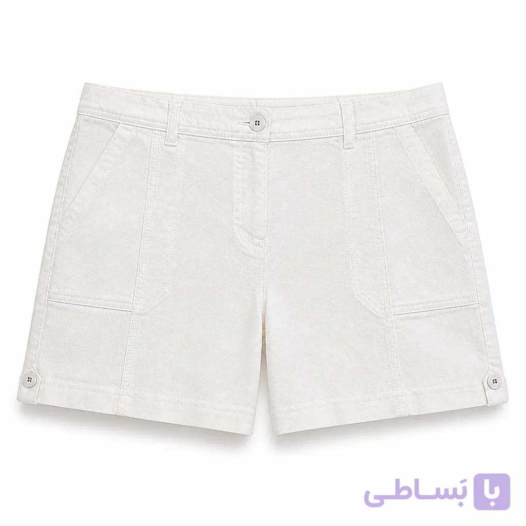شلوارک زنانه کتان وارداتی برند BRANDTEX رنگ سفید