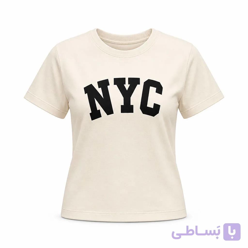 تیشرت زنانه ZARA اورجینال کرم چاپ مخمل NYC