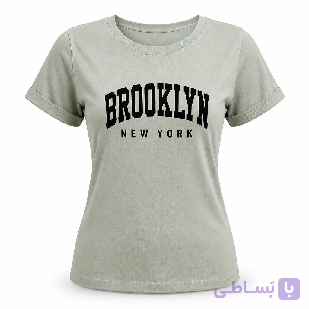 تیشرت زنانه ZARA اورجینال سبز سدری چاپ BROOKLYN