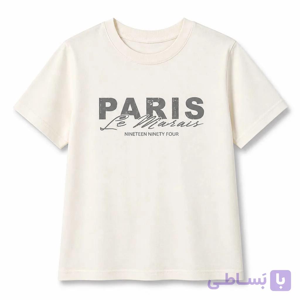 تیشرت زنانه سفید شیری PRIMARK پنبه چاپ PARIS