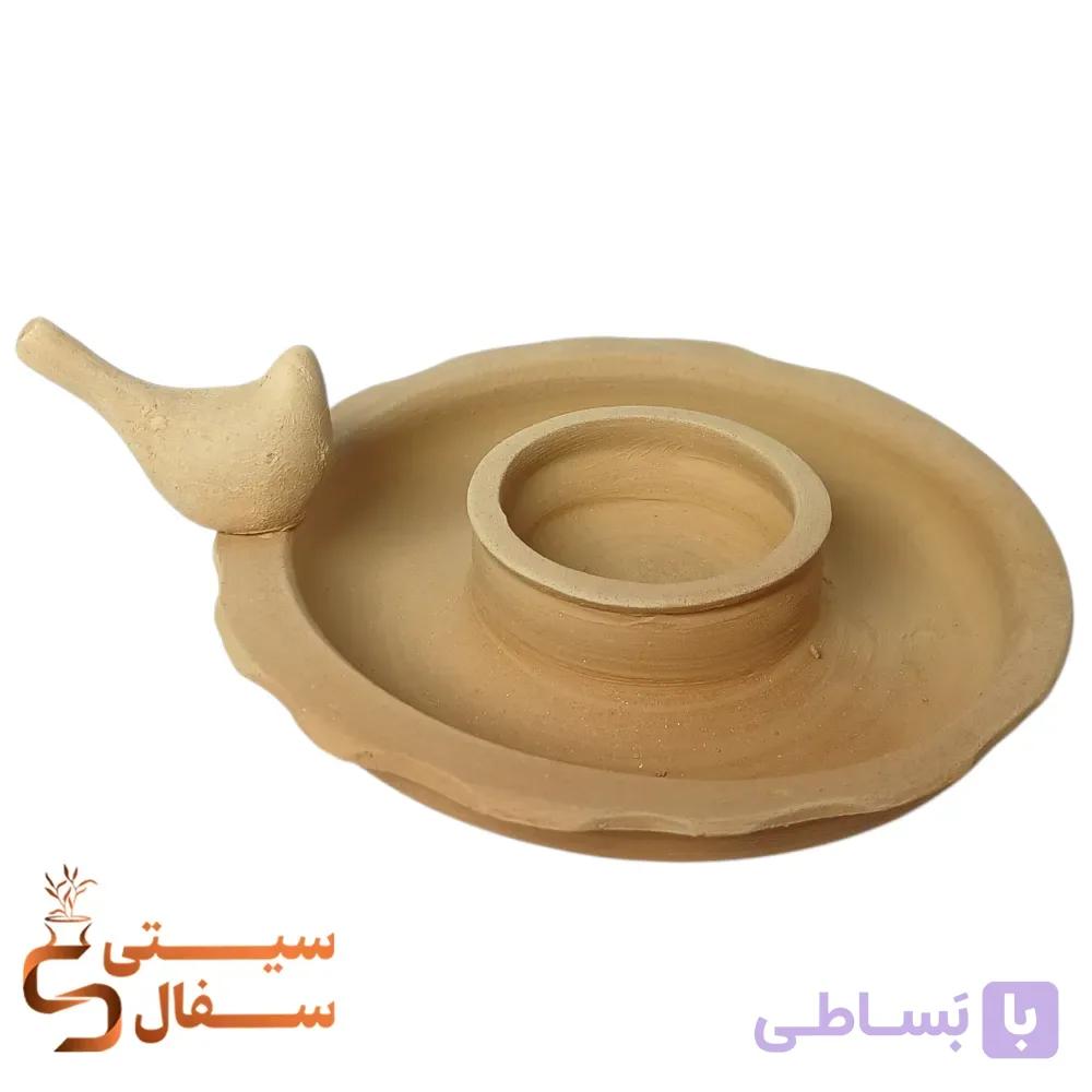 جاشمعی سفالی خام طرح پرنده و لبه دالبری (بیس نقاشی، پتینه و سفره هفت سین) — تصویر 1