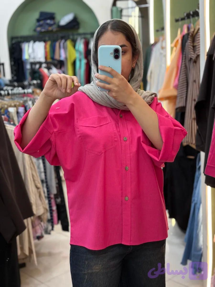 شومیز زنانه مدل باکسی رنگ سرخابی