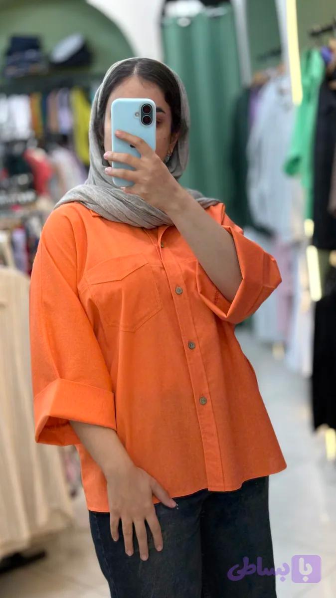 شومیز زنانه مدل باکسی رنگ نارنجی