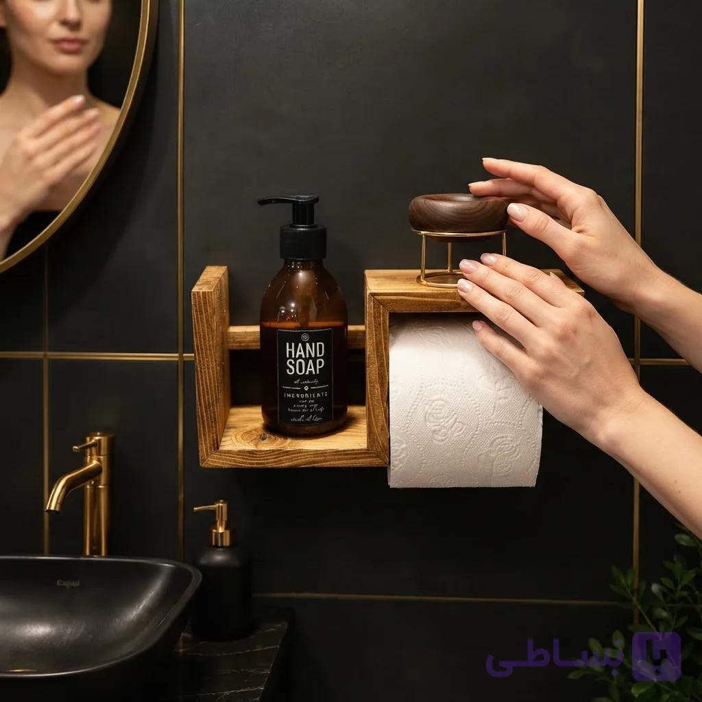 جا دستمال کاغذی مدل رولی با جای مایع یا خوشبوکننده وجایگاه قراردادن وسایل اضافه