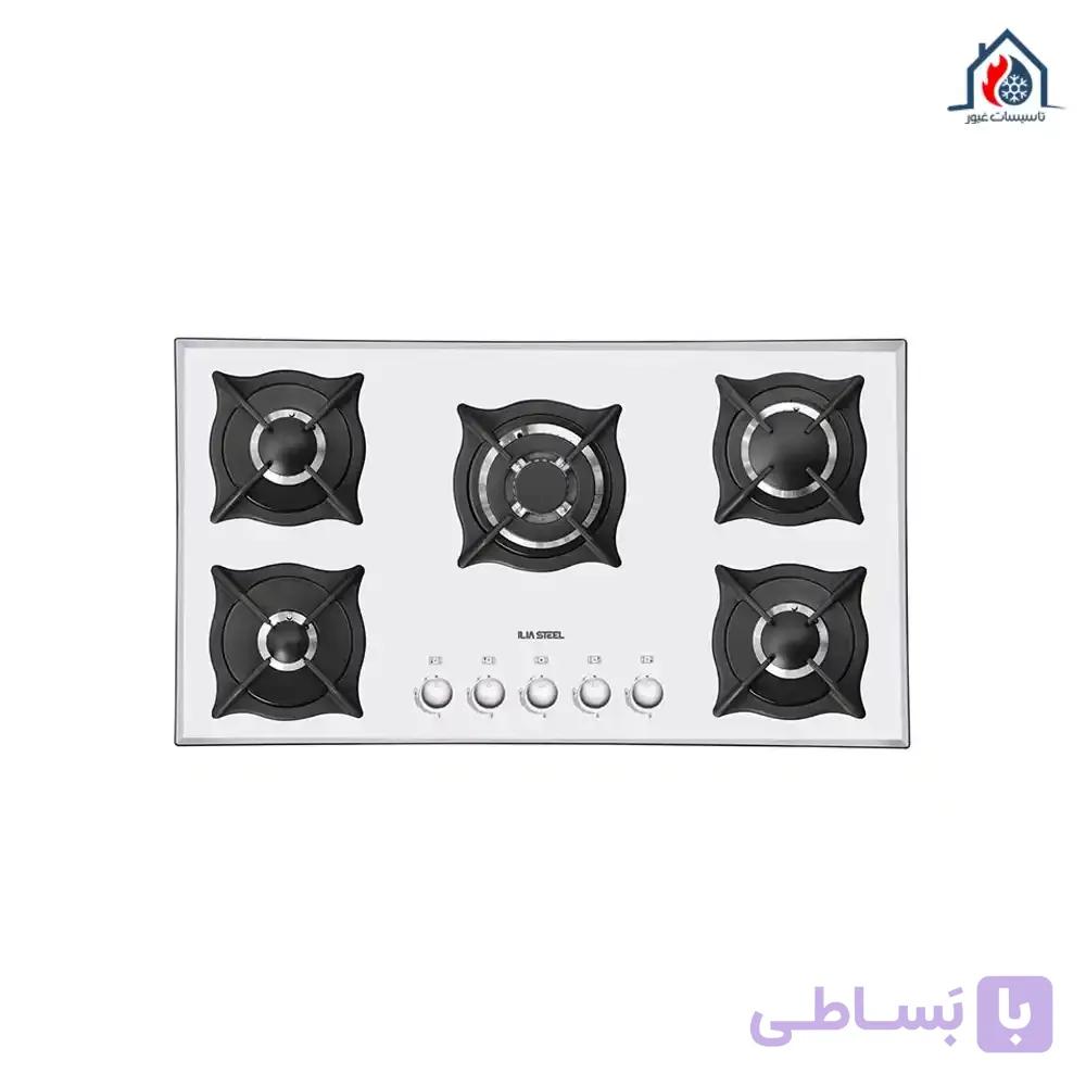 گاز رومیزی ۵۲۴G ایلیااستیل مدل شیشه‌ای سفید — تصویر 1