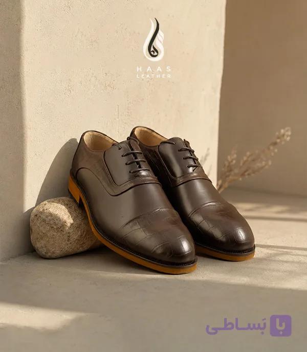 کفش چرم کلاسیک مردانه قهوه ای کد 1352 — تصویر 1