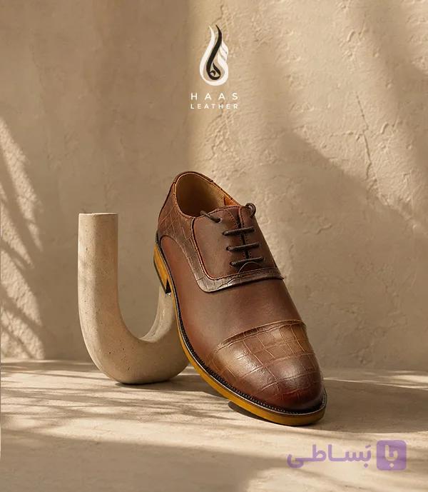 کفش چرم دست دوز مردانه قهوه ای کد 1354 — تصویر 1