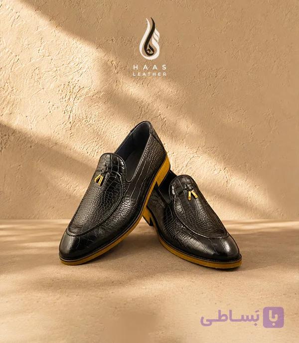 کفش چرم مردانه لوفر دست دوز مشکی کد 1359 — تصویر 1