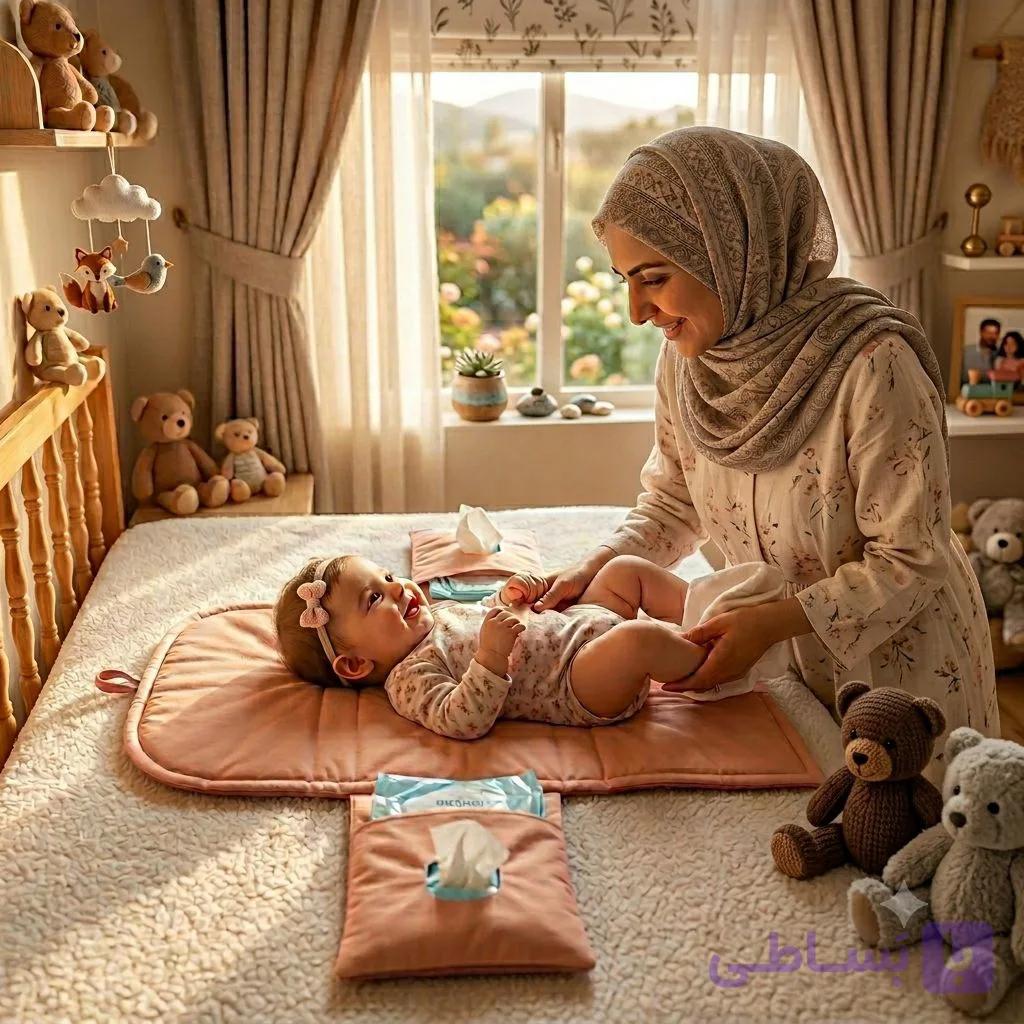 تشک تعویض کودک کیفی پیکه وافل و کتان نخ ترک