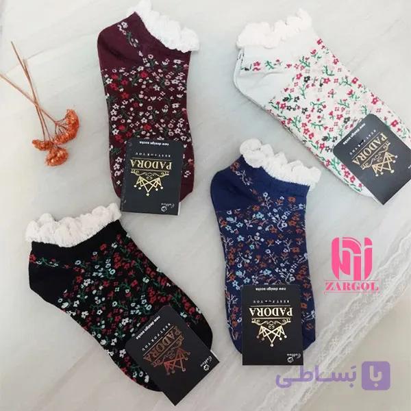 جوراب مچی گلدار لب چین — تصویر 1