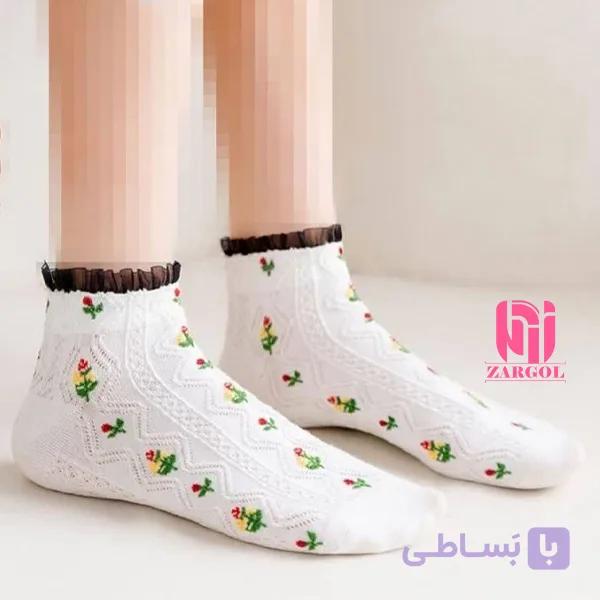 جوراب مچی لب تور گلدار — تصویر 1
