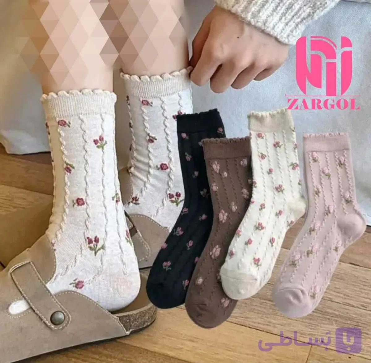 جوراب ساقدار گل برجسته لب کنگره — تصویر 1