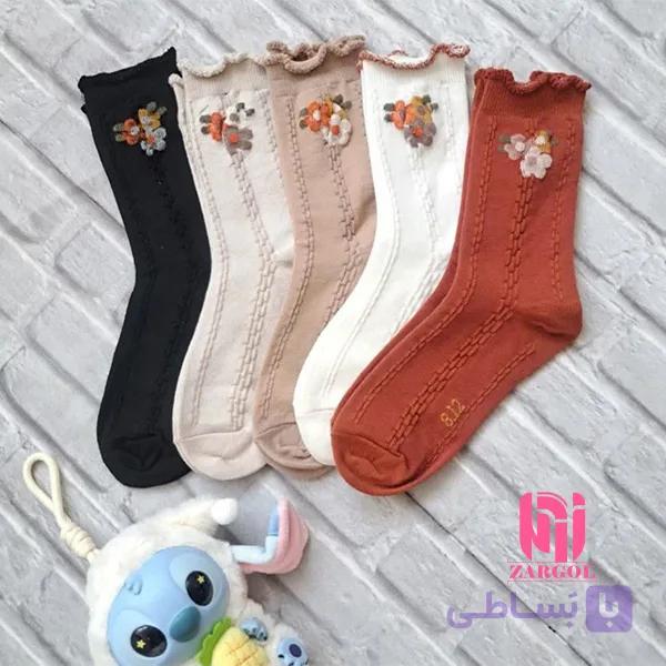 جوراب ساقدار لب فر گل برجسته دخترانه — تصویر 1