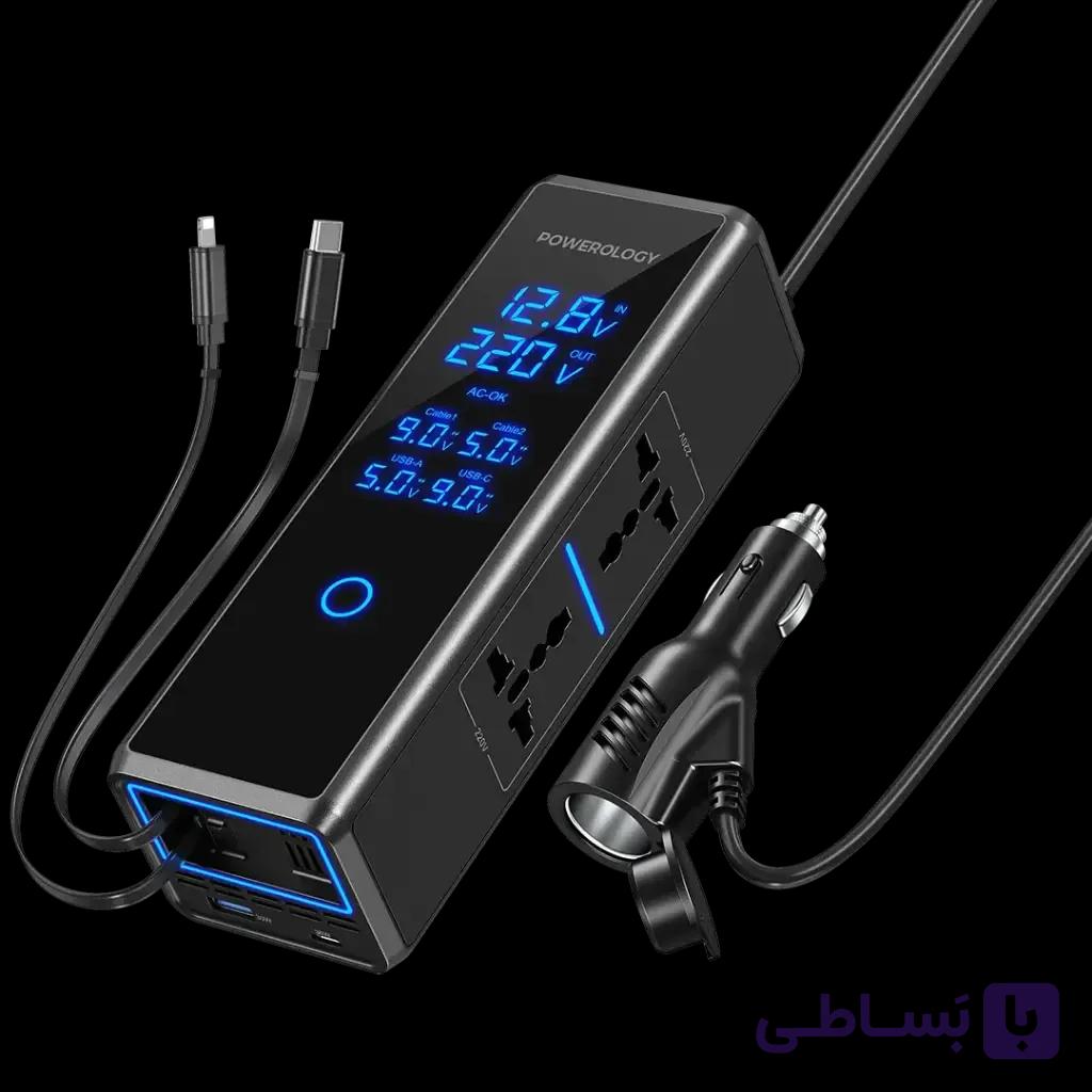 اینورتر فندکی خودرو 300 واتی پاورولوژی با دو پریز مدل PWCPI300W — تصویر 1