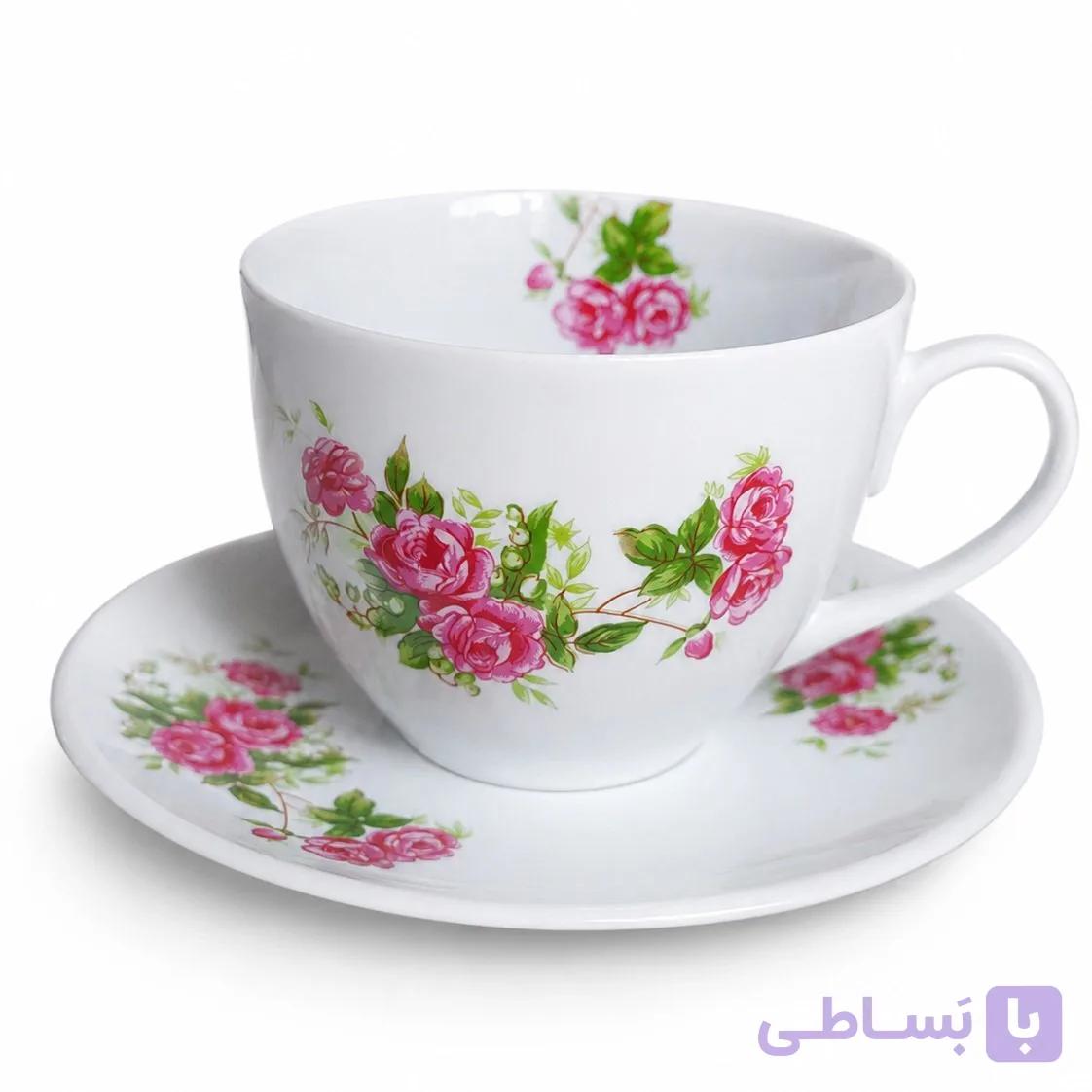 فنجان و نعلبکی کاپوچینو بزرگ گلسرخی تکی — تصویر 1