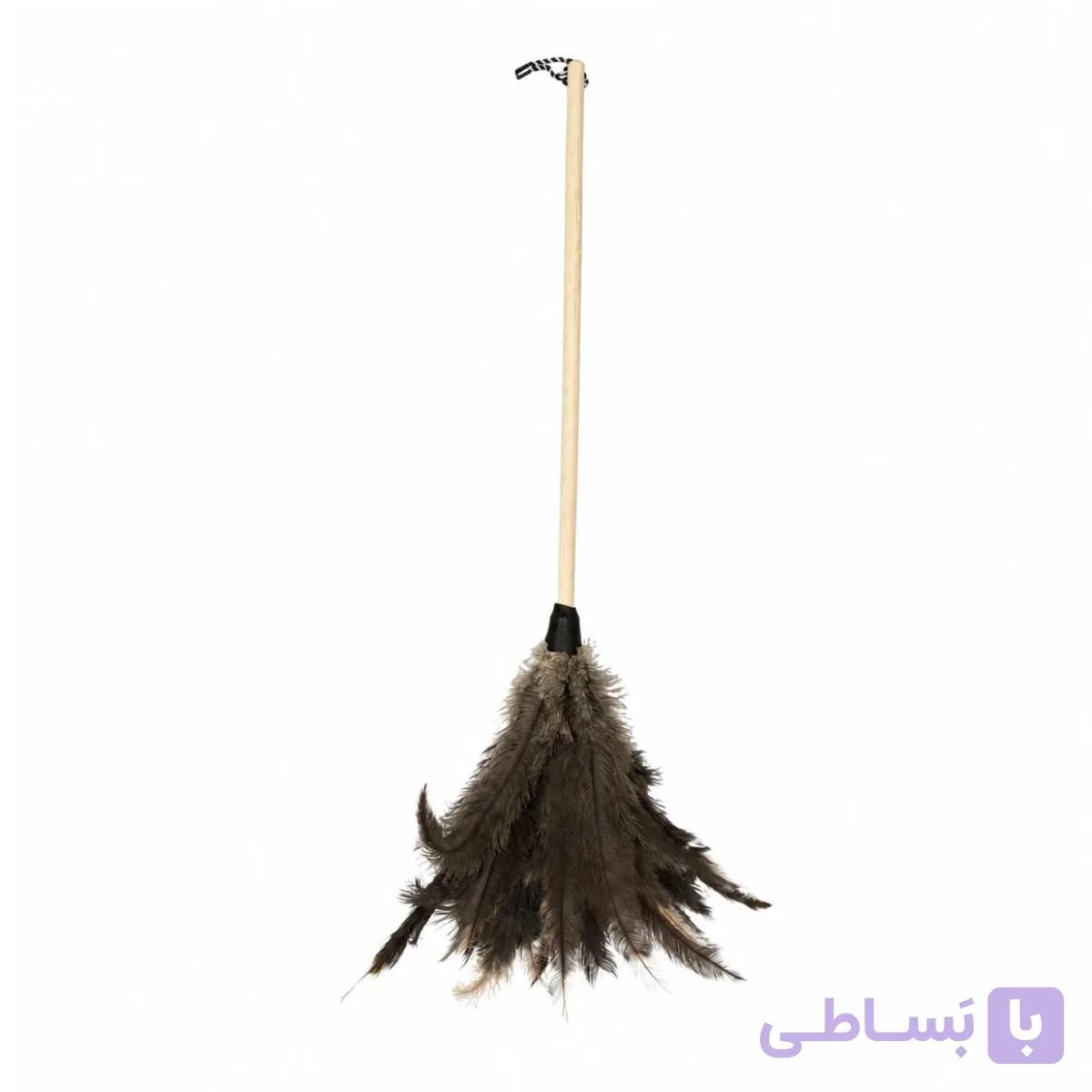 گردگیر پر شترمرغ طبیعی خودرو و منزل | دسته چوبی لوکس