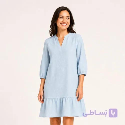 پیراهن زنانه پلاس سایز نخی ۱۰۰٪ پنبه‌ای | آستین پفکی