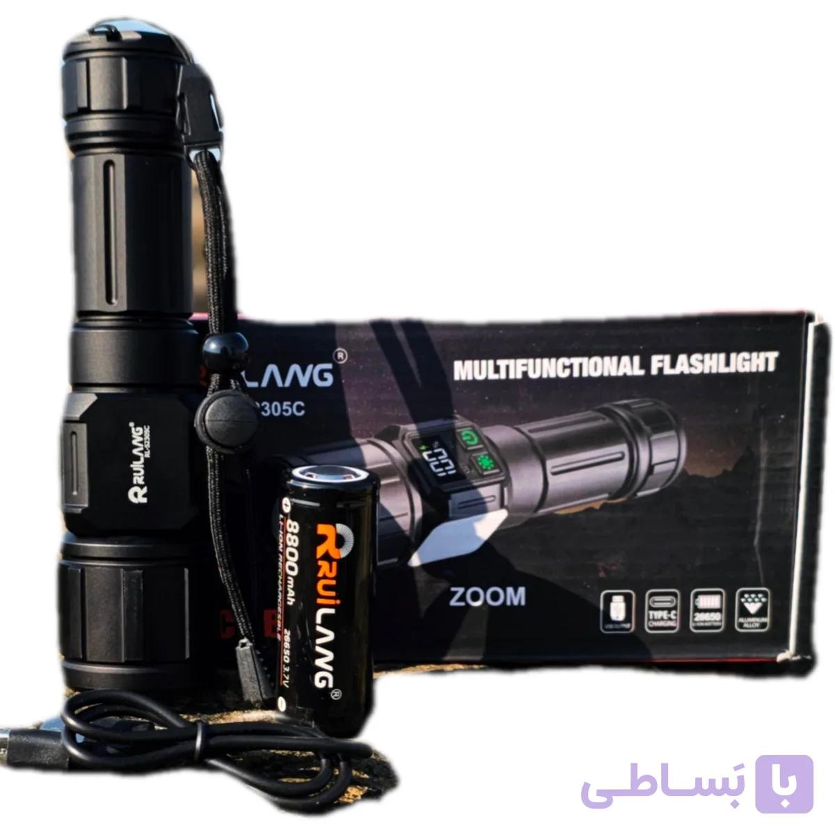 چراغ‌قوه پلیسی و نورافکن دستی رویلانگ مدل Ruilang RL-S2305 P90 (آهنربادار، نمایشگر دیجیتال و خروجی پاوربانک) - فروشگاه سولارباما