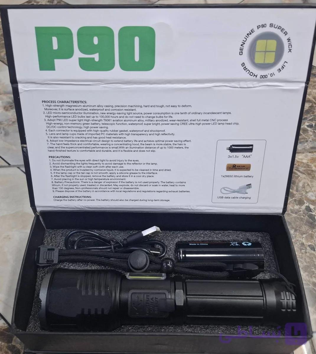 چراغ‌قوه و نورافکن دستی رویلانگ مدل Ruilang RL-P19 P90 (دارای چراغ جانبی ۴ حالته با نور قرمز) - فروشگاه سولارباما
