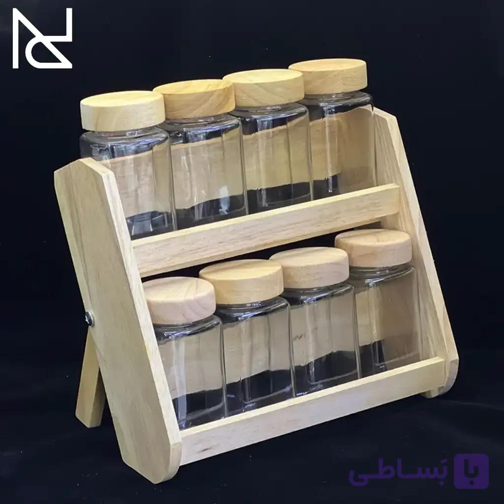 پک جا ادویه‌ای ۸ تایی با استند چوبی| چوب تیره — تصویر 1