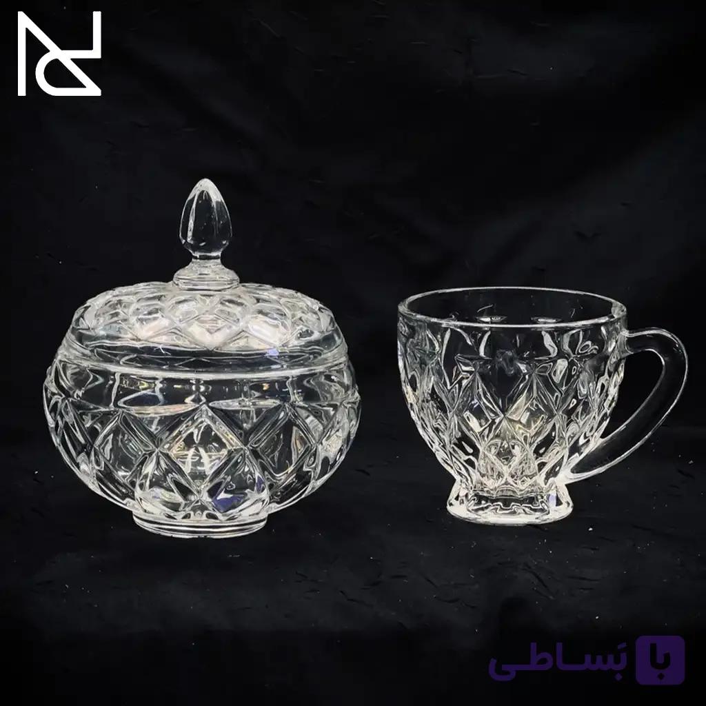 ست فنجان و قندان بلوری طرح لوزی — تصویر 1