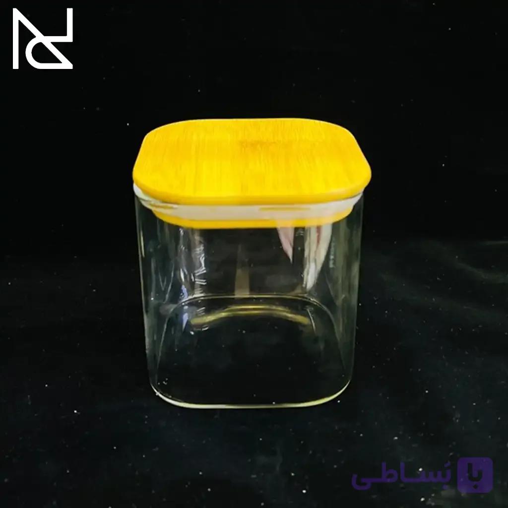 بانکه نگهدارنده پیرکس مربعی | ۱۰×۳۰ با درب بامبو — تصویر 1