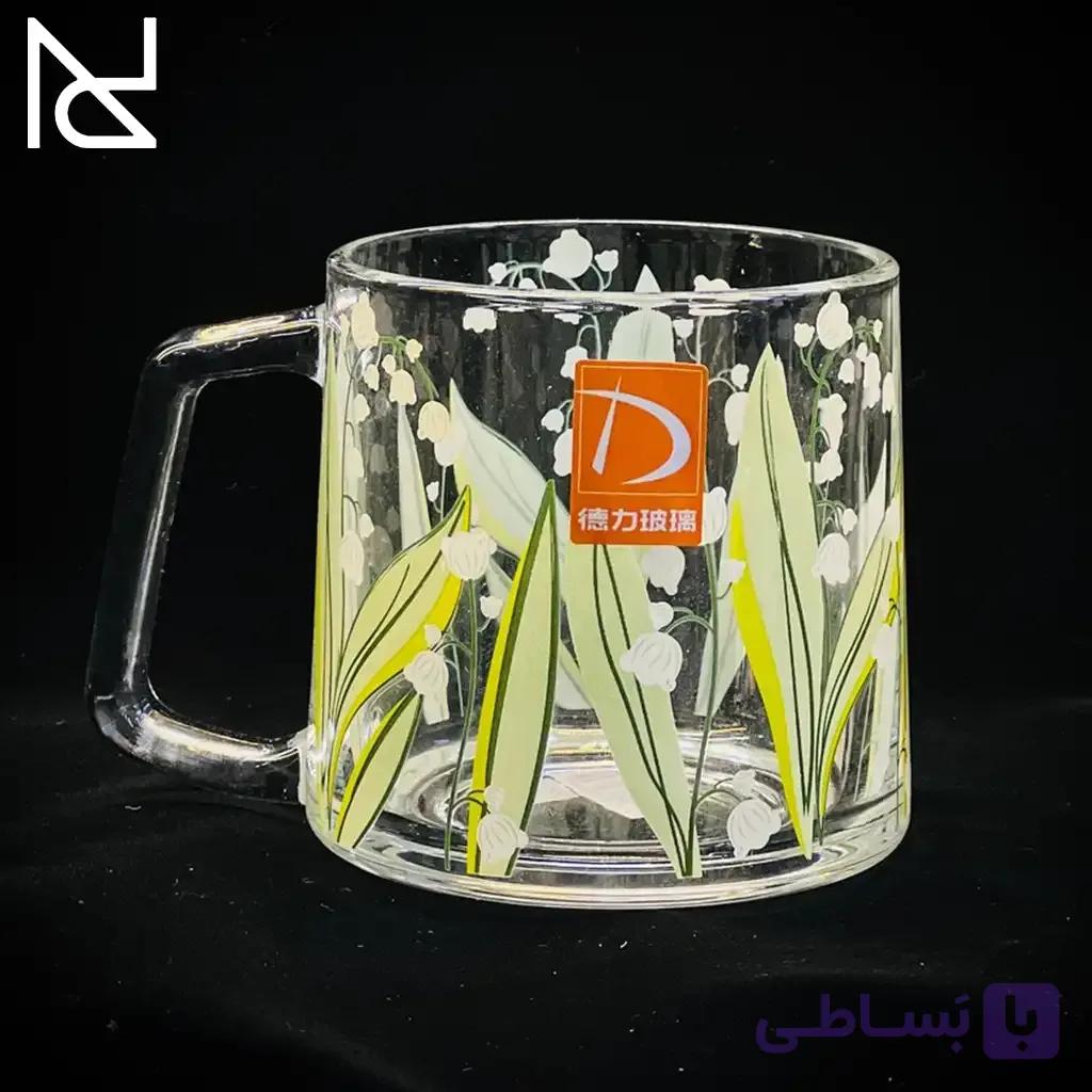 ماگ بلوری مدل وانیک گلدار طرح گل سفید | سایز بزرگ