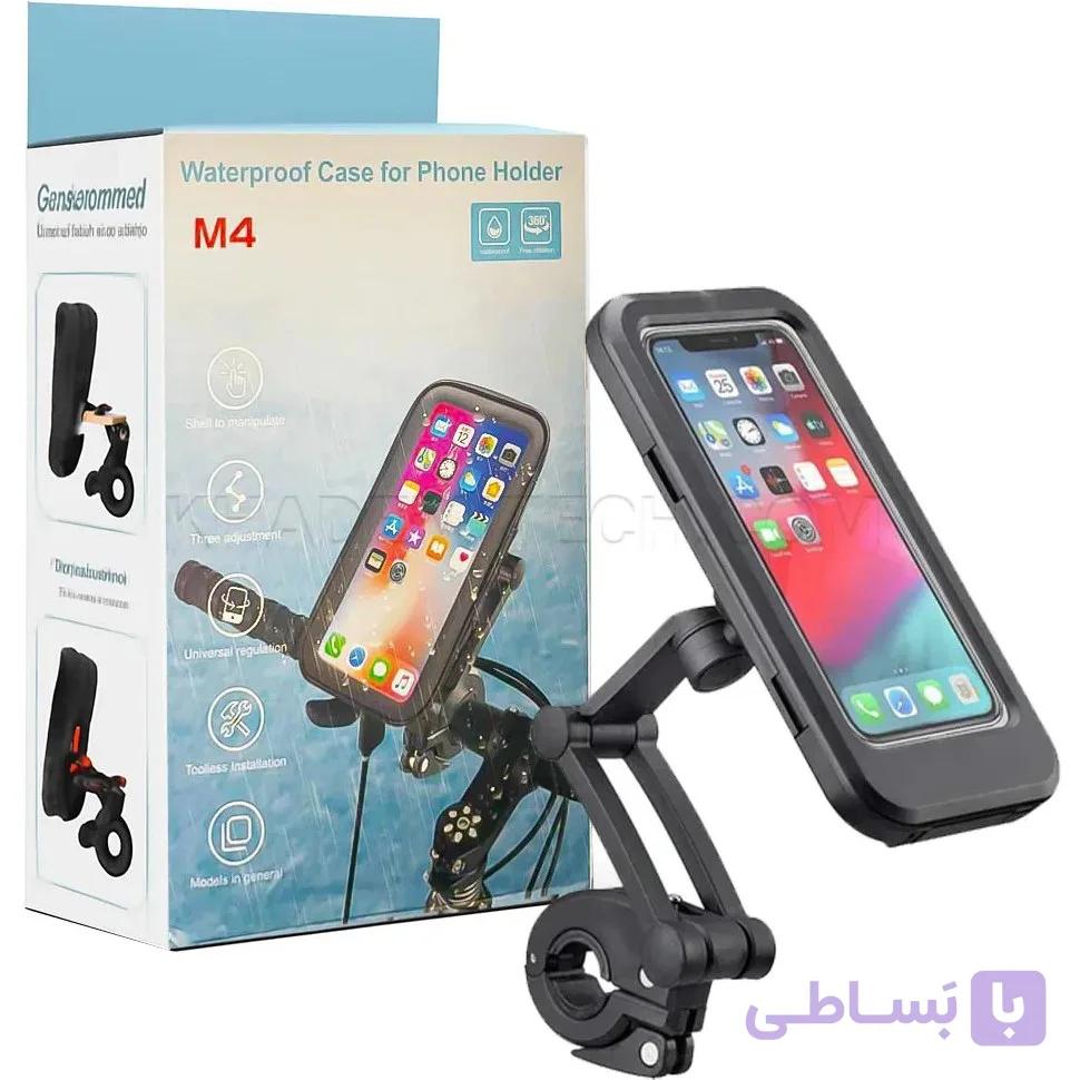 هولدر و نگهدارنده موبایل مدل M4 مخصوص موتورسیکلت و دوچرخه با چرخش 360 درجه و کیف ضد آب و زیپ دار سایز 6.3 اینچ