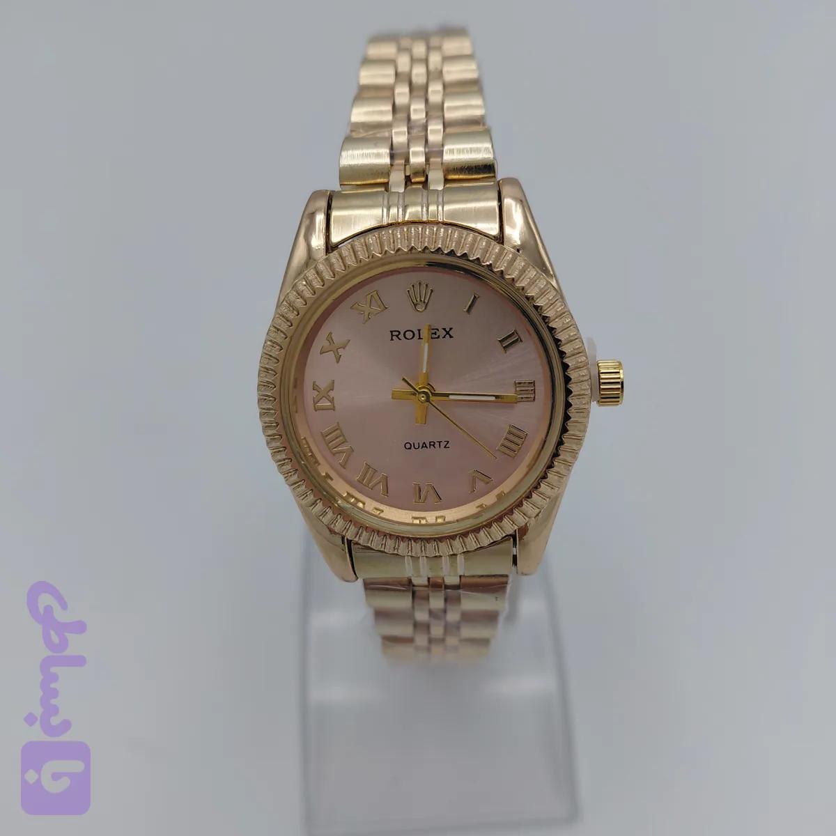 ساعت مچی زنانه رولکس (Rolex) رزگلد با صفحه صورتی | بند استیل رزگلد | کوارتز | شب‌نما