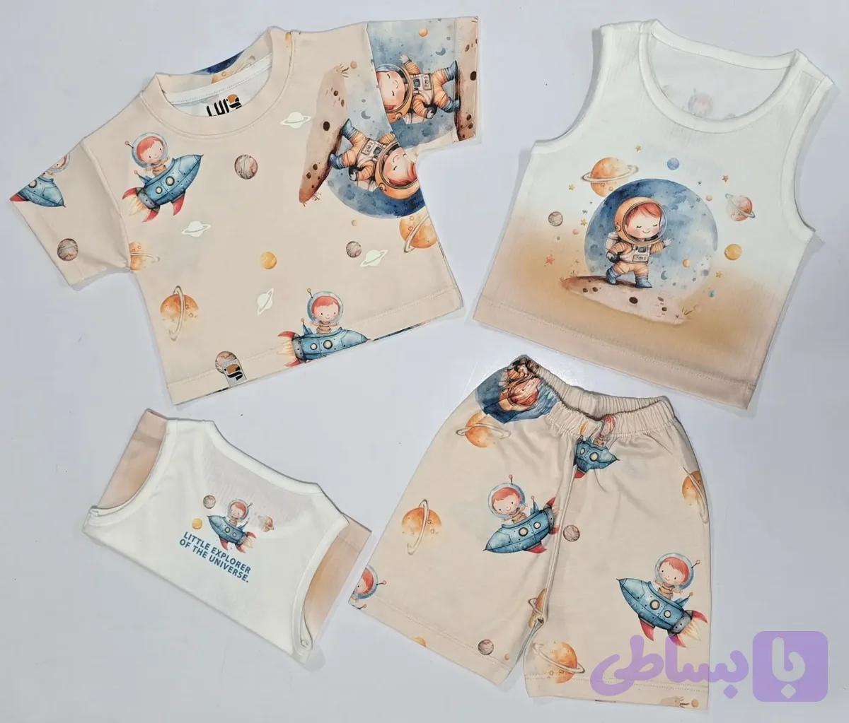 ست تیشرت، شلوارک و تاپ بچه گانه طرح کاوشگر کوچک (پک 6 عددی)