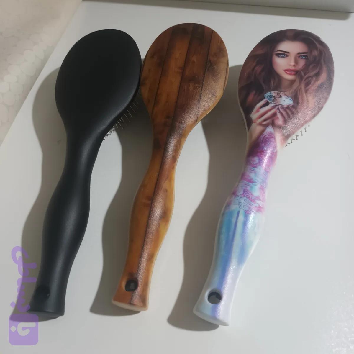 برس مو کاترین پک ۳عددی عکسدار طرح چوب رنگ مشکی